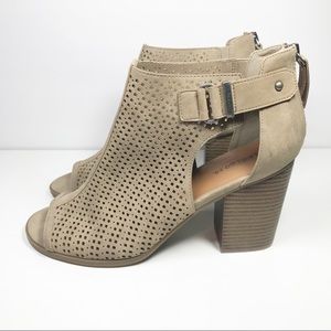 Indigo Rd. Tan perforated peep toe ankle bootie